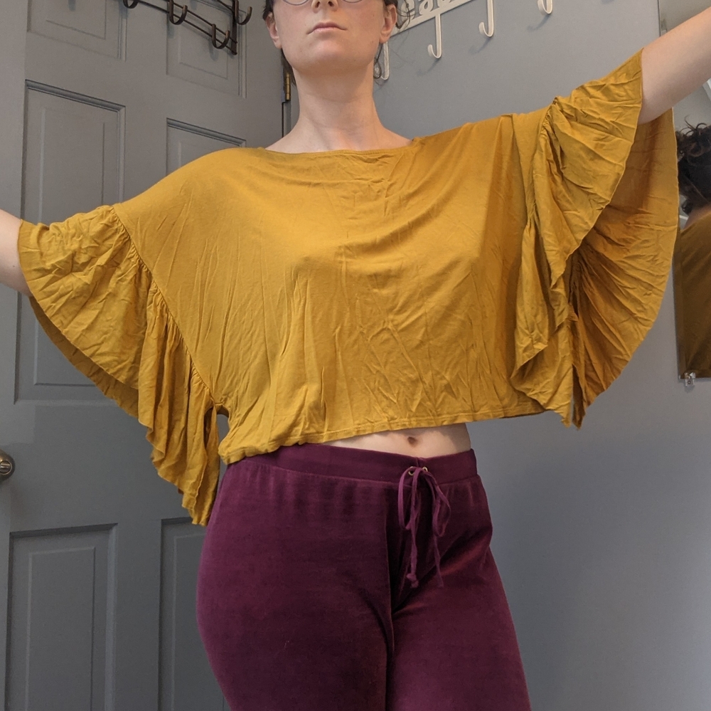 Mustard Yellow Women's Top With Butterfly Sleeves